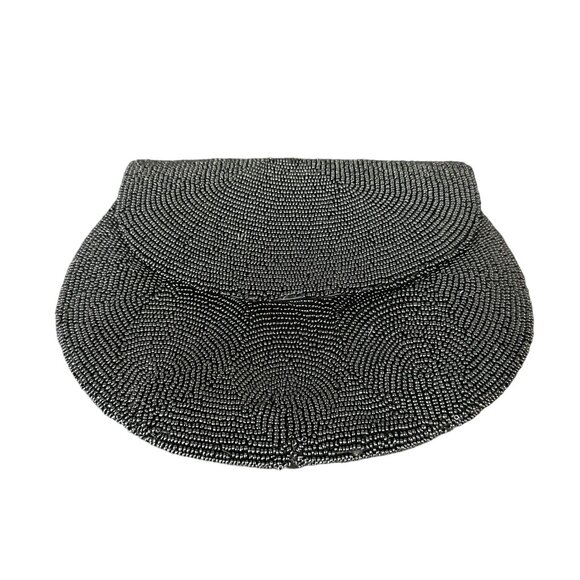 Vintage 50s Black Micro Beaded Small Clutch Purse Intricate Made in France 8x6 - Picture 1 of 6